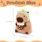Achwishap Capybara Plush Toy, 12” Brown Stuffed Animal with Dinosaur Hat, Cute Kawaii Gift for Kids and Adults