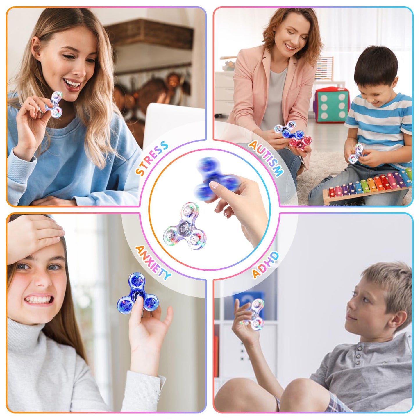Gigilli Fidget Spinners For Kids 2 Pack, Light Up Sensory Fidget Toys For Adults Kids 4-8-12, Valentines Led Glow In The Dark Fi