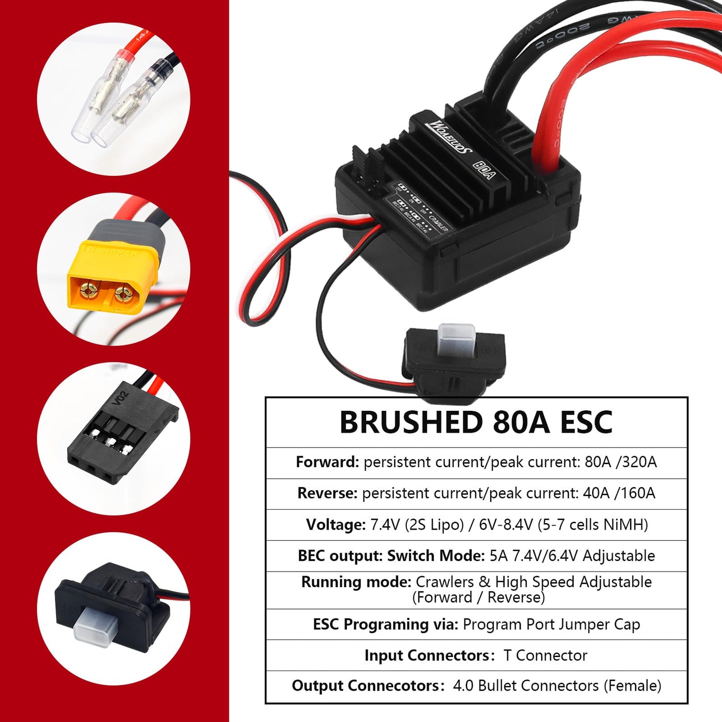 WOAEIUOS 550 Brushed Motor 35T & 80A ESC & Heatsink Combo for 1/10 RC Car TRX4 TRX6 Redcat SCX10 SCX10II AXI03007 JL 90046 RC4WD
