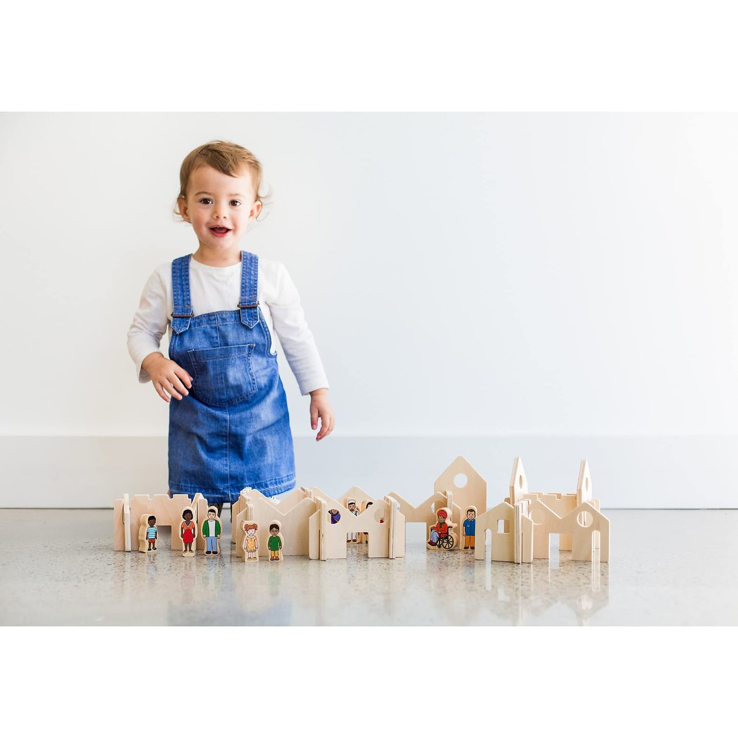 The Freckled Frog Little Happy Architect - Set Of 22 - Ages 18M+ - Wooden Blocks For Toddlers - Create Endless Village Layouts -