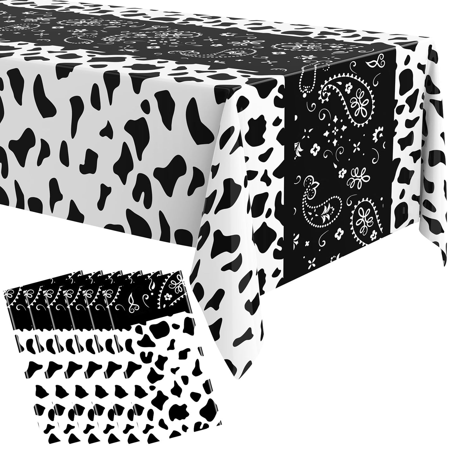 Oudain 6 Pcs 54 x 108 Western Party Decorations Cowgirl Rodeo Paisley Tablecloths Plastic Rectangle Table Runner Table Cover Bir