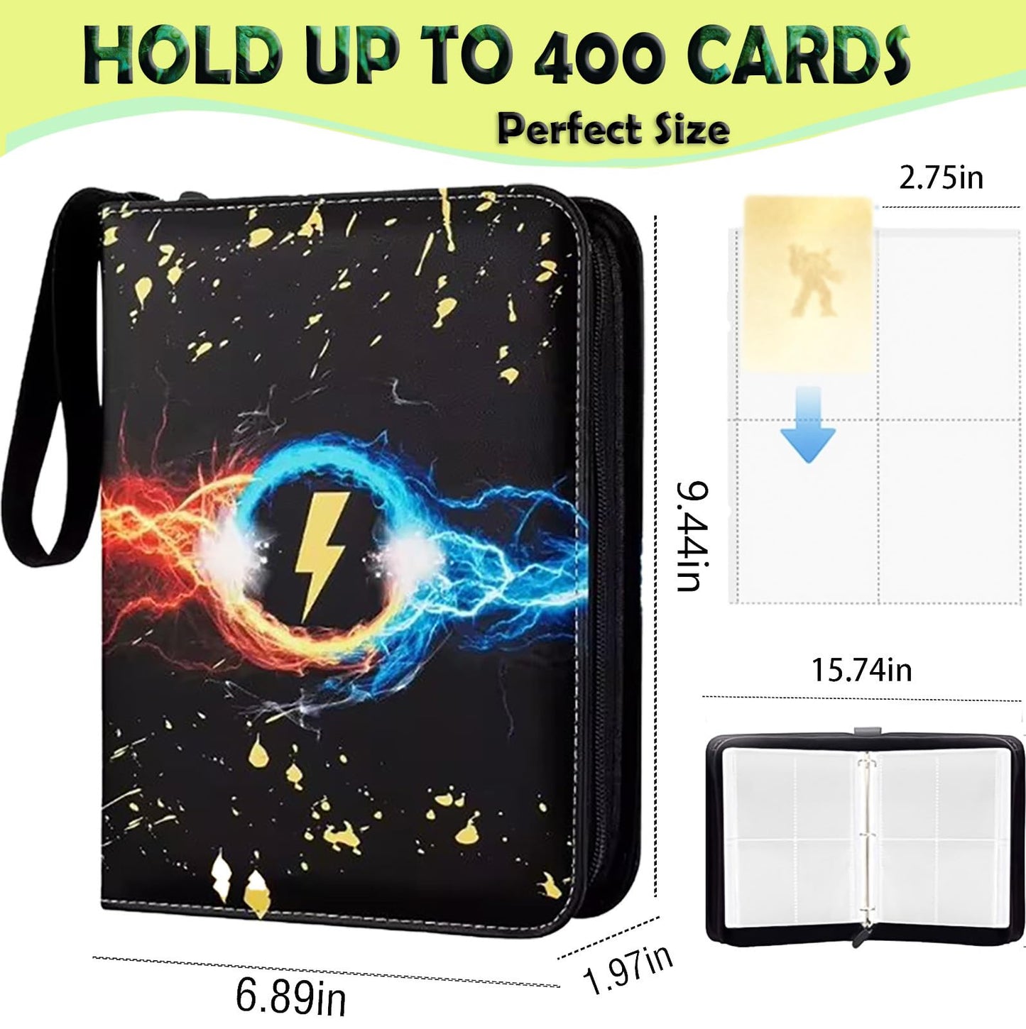 2pcs Card Binder 4 Pocket  enhanced Zip Trading Card Binder  Collectible Trading Card Album  Graded Card Binder  For M Tg T Cg Sports Cards(400 Pocket)