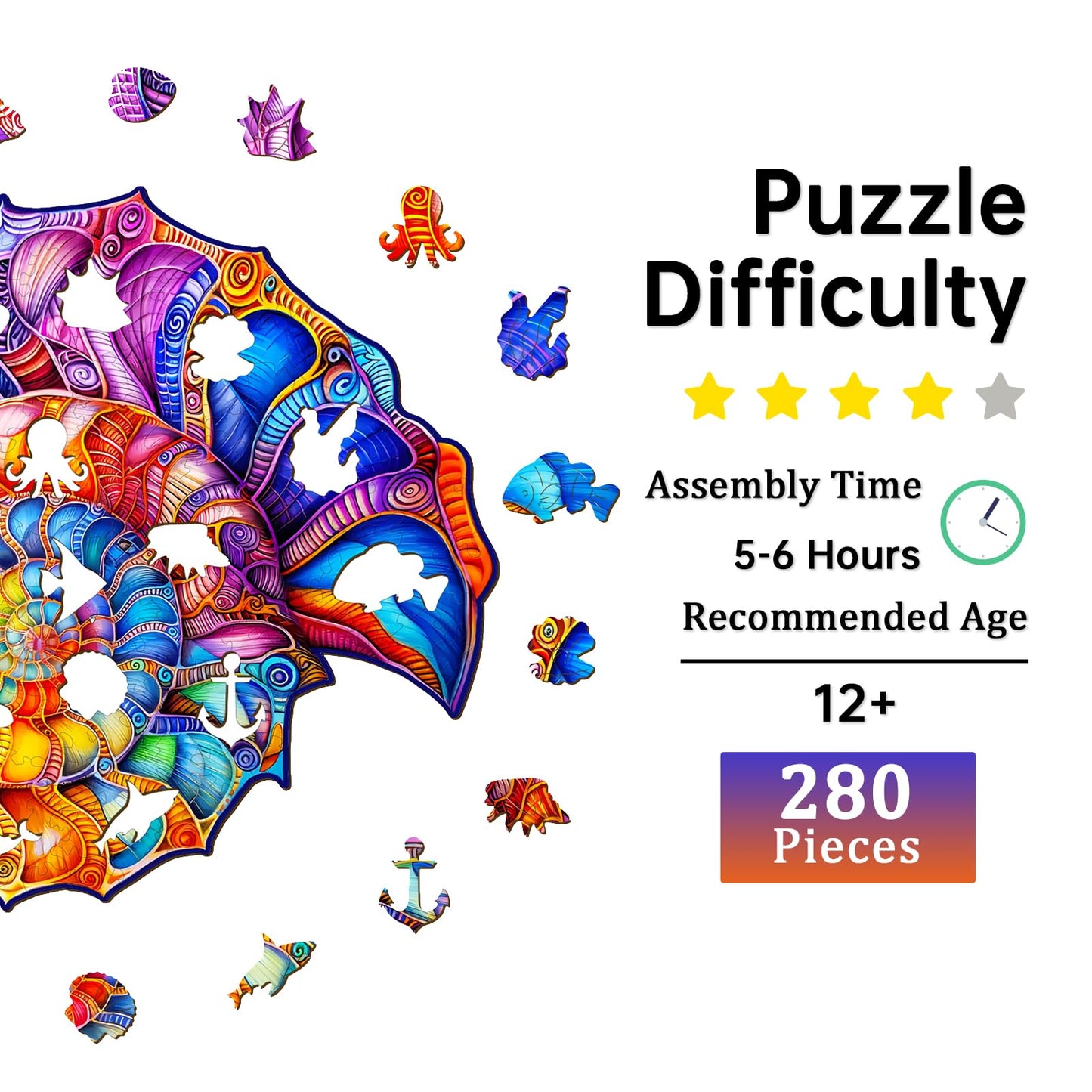Jigfoxy Wooden Puzzles for mature-themeds  Conch Wood Puzzles mature-themed  Unique Animal Shape Wooden Jigsaw Puzzles for mature-themeds  Birthday Gifts for Puzzle Lovers  Family  Friend (L-13.4 * 12.36in-280pcs)
