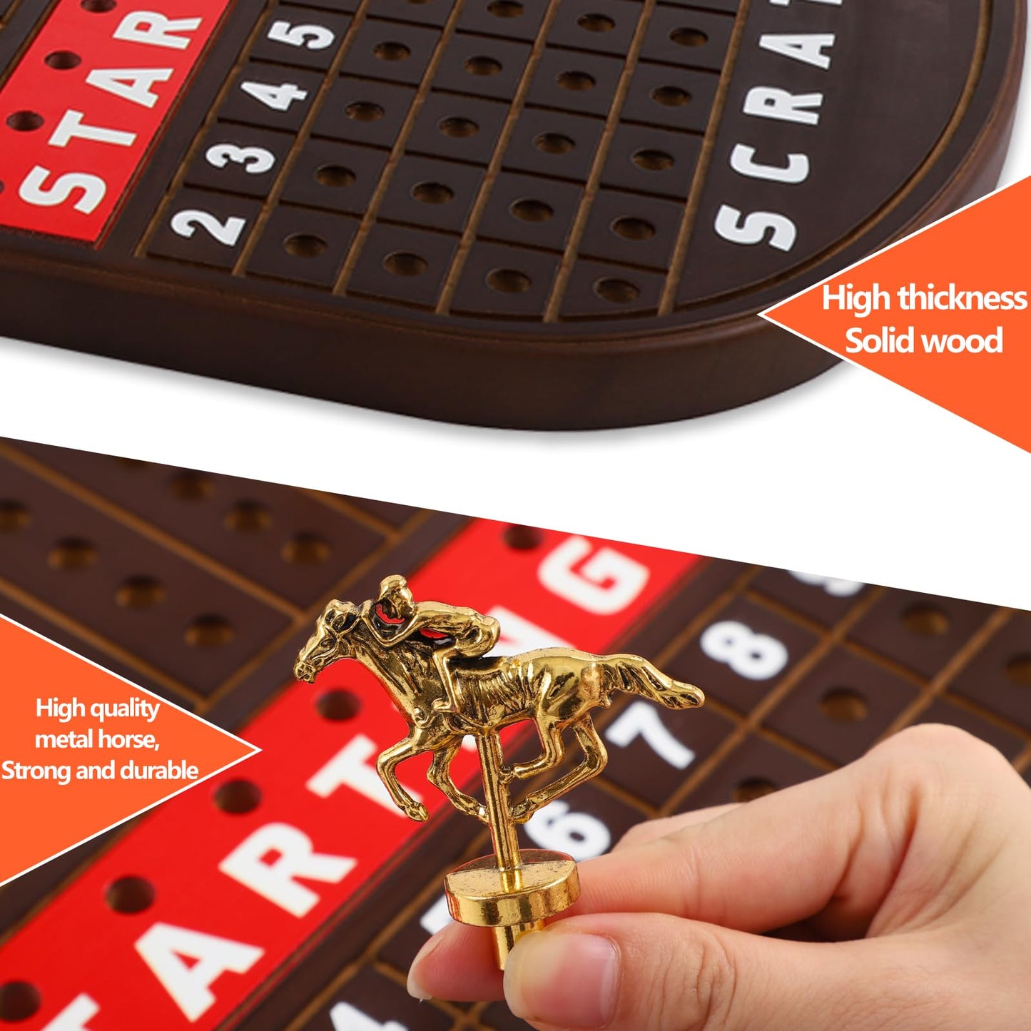 Jyquorp Horse Race Board Game Racing Game Solid Wood With 11 Luxurious Durable Classic Metal Horses With 4 Dice And 2 Boxes Of C