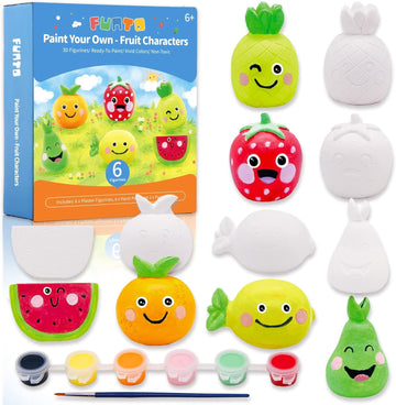 Funto Paint Your Own Fruits Painting Kit, 13 PCS Crafts Set for Kids, STEAM Project Creative Activity DIY Toys with 6 Figurines,