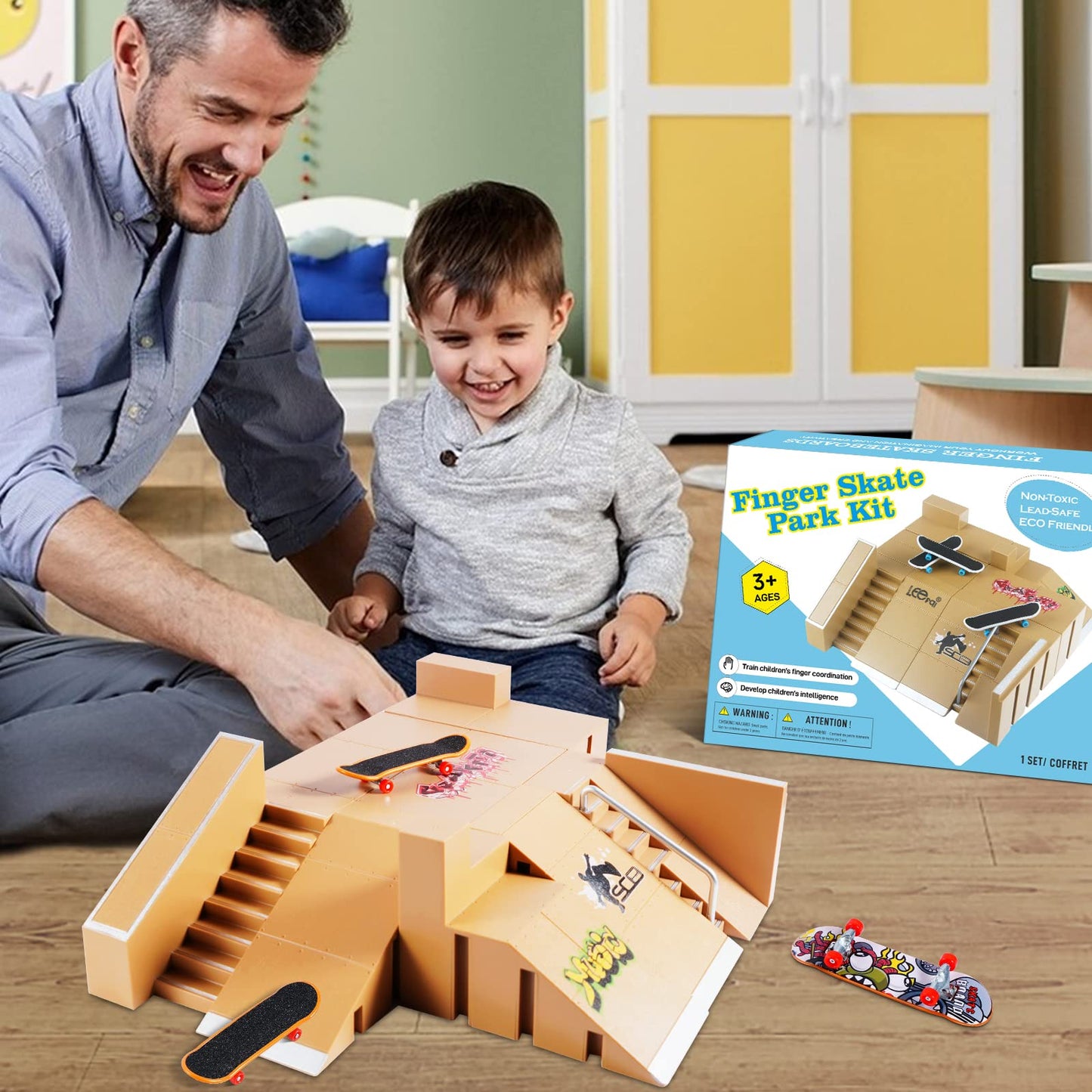 Fingerboard Skate Park Kit Skateboard Finger Toys with 3 Finger Skateboards & 8 Skatepark Deck Ramp for Boys or Girls Gift  Mini Finger Board Skate Training for Kids Ages 5 and up