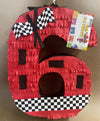 APINATA4U Number Six Race Car Pinata, Red Checkered Flag for First Birthday, Racing Theme Party Supplies, Race Track Decor, Kids