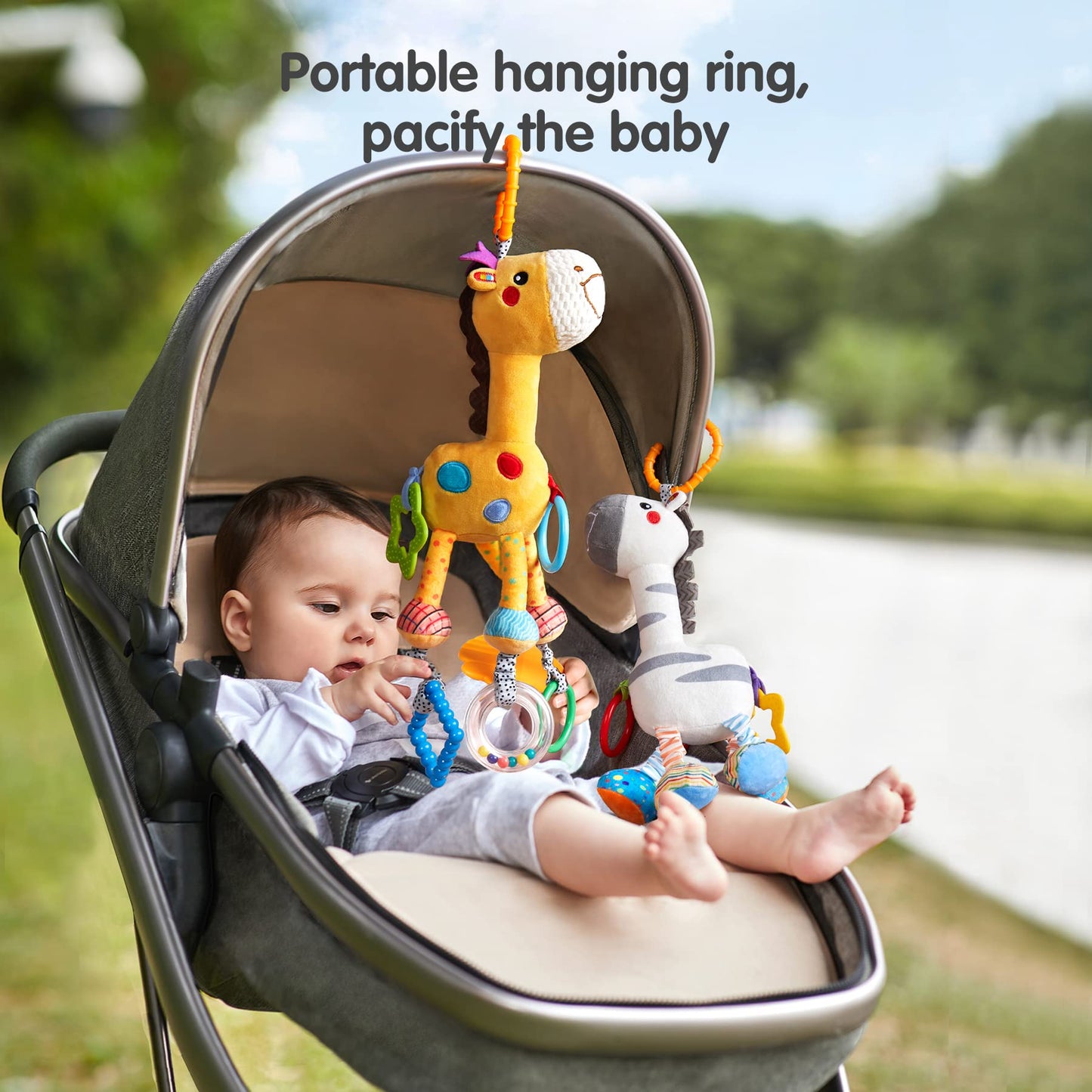 Tumama Baby Hanging Toys, Plush Animals Baby Rattle Crinkle Squeaky Toys Crib Toys Car Seat Stroller Mobile Toys, Baby Toys For 0 3 6 9 12 Months