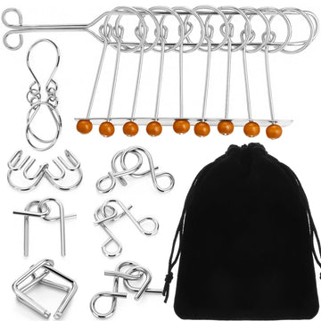 Yilloog Metal Wire Puzzle Set of 8 with Pouch, Brain Teaser Puzzles IQ Test Ring Disentanglement Unlock Interlock Game Trick Met
