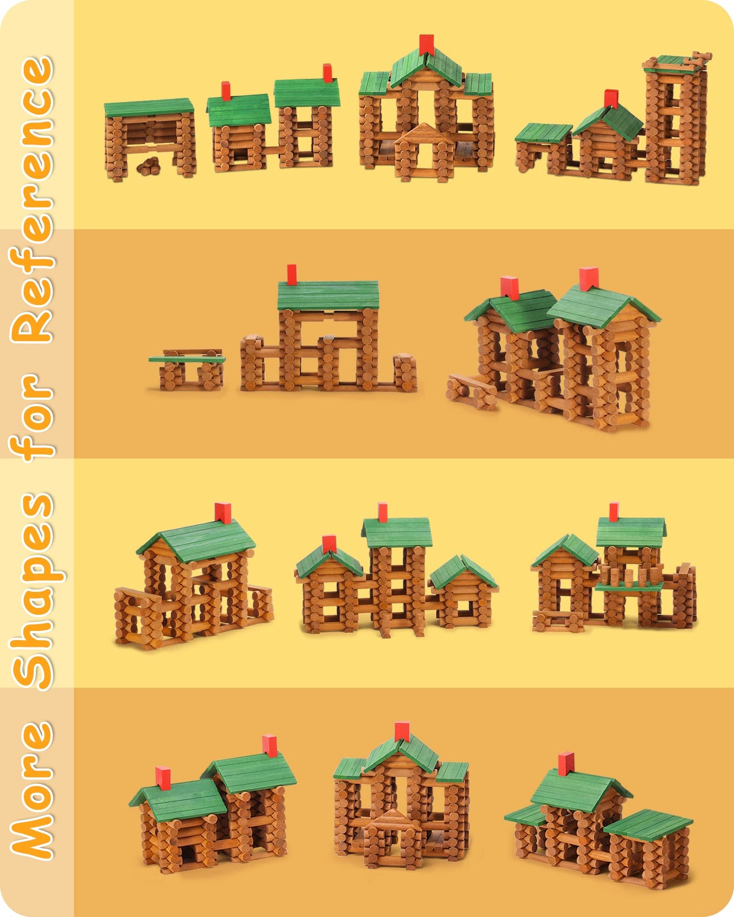 SainSmart Jr. Wooden Log Cabin Set - 665 PCS STEM Building Toy for Toddlers, Brown, Model 20-354, Compatible with Lincoln Logs