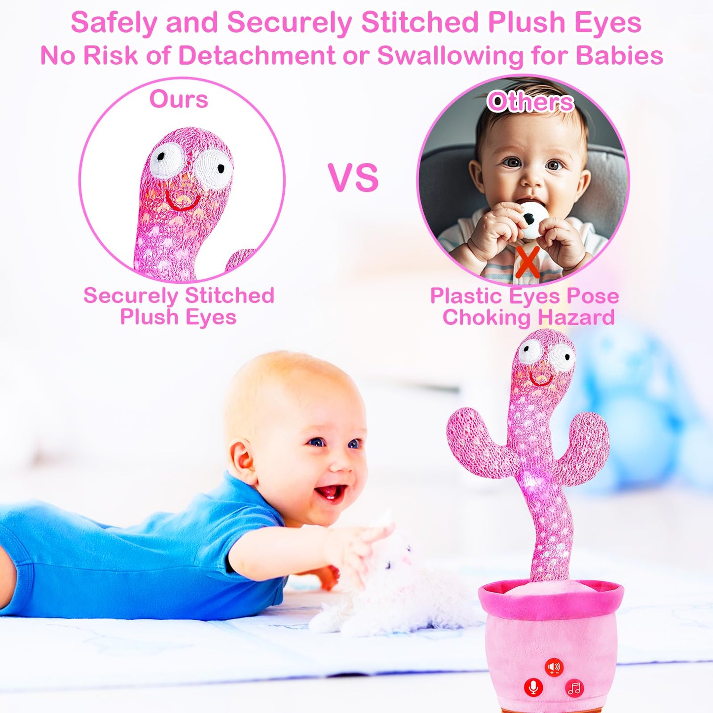 Rechargeable Dancing Talking Cactus Toy  Interactive Cactus Baby Toy Mimicking Singing  Educational Baby Toys w/ 51 limited availability English Songs for Babies  Baby Girl Toys Gifts  Stocking Stuffers for Kids