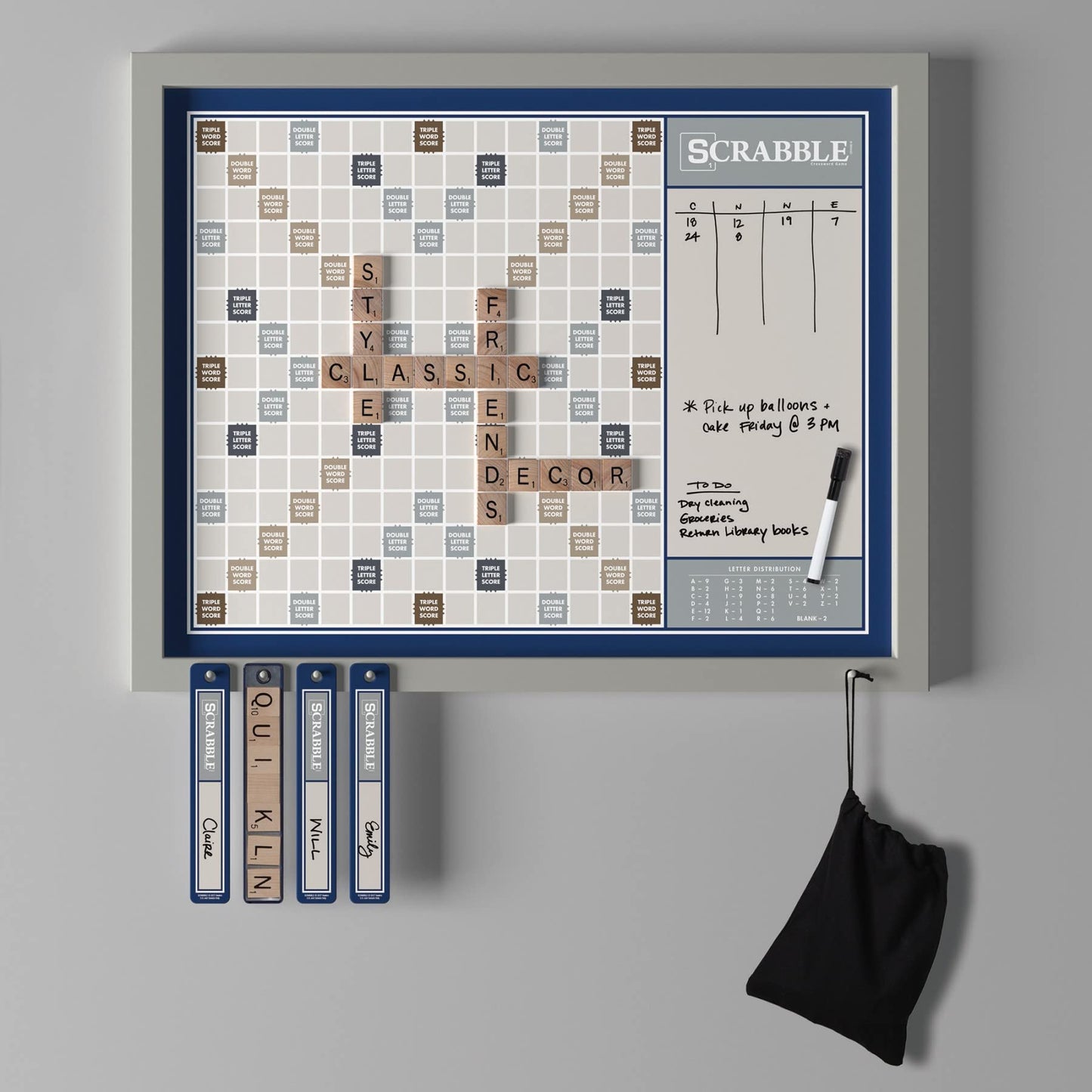 WS Game Company Scrabble Deluxe 2-in-1 Wall Edition with Dry Erase Board, Metal, Model 37007