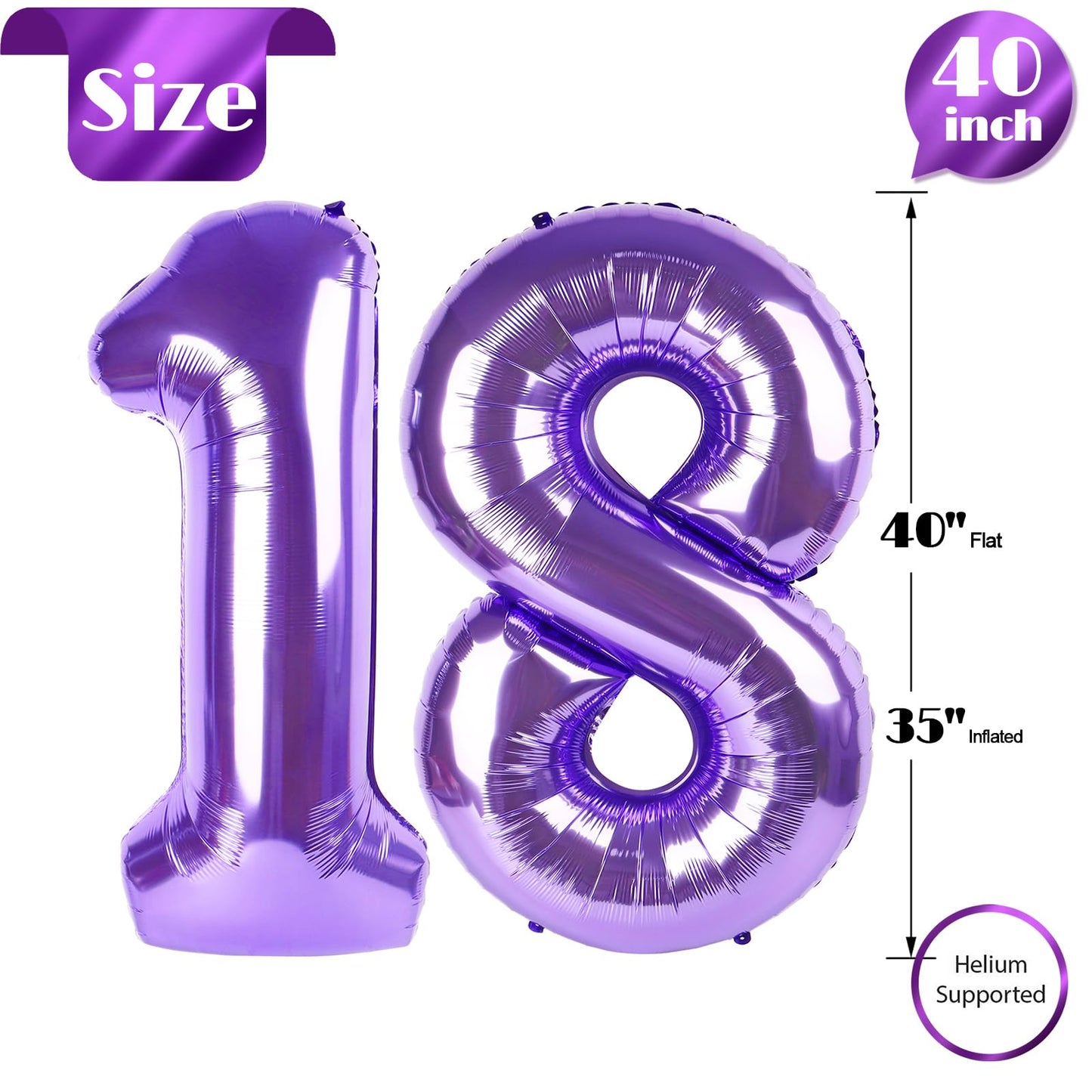 18 Balloon Number, Purple Number 18Th Birthday Balloons 40 Inch, 18 Years Old Purple Birthday Decorations For Boys Girls, 18Th A