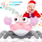 Crawling Crab Baby Toy, Tummy Time Girl Gifts For Babies 3-6 6-12 Month, Light-Up Walking Dancing Moving Crab With Music & Obsta