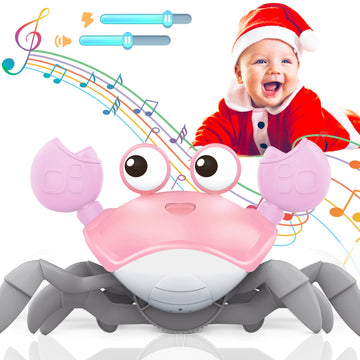 Crawling Crab Baby Toy, Tummy Time Girl Gifts For Babies 3-6 6-12 Month, Light-Up Walking Dancing Moving Crab With Music & Obsta