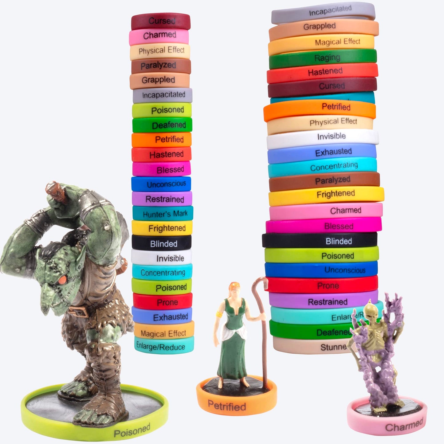 Monster Protectors Flexible Status Effect Markers - 120 Rings for DND & RPG - Large Silicone - 24 Conditions, Easy Slides