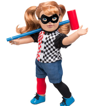 Harley Quinn Inspired Doll Outfit (7Pc Set)- Super Hero Clothes & Accessories Compatible W American Girl Doll- Includes Shirt, S