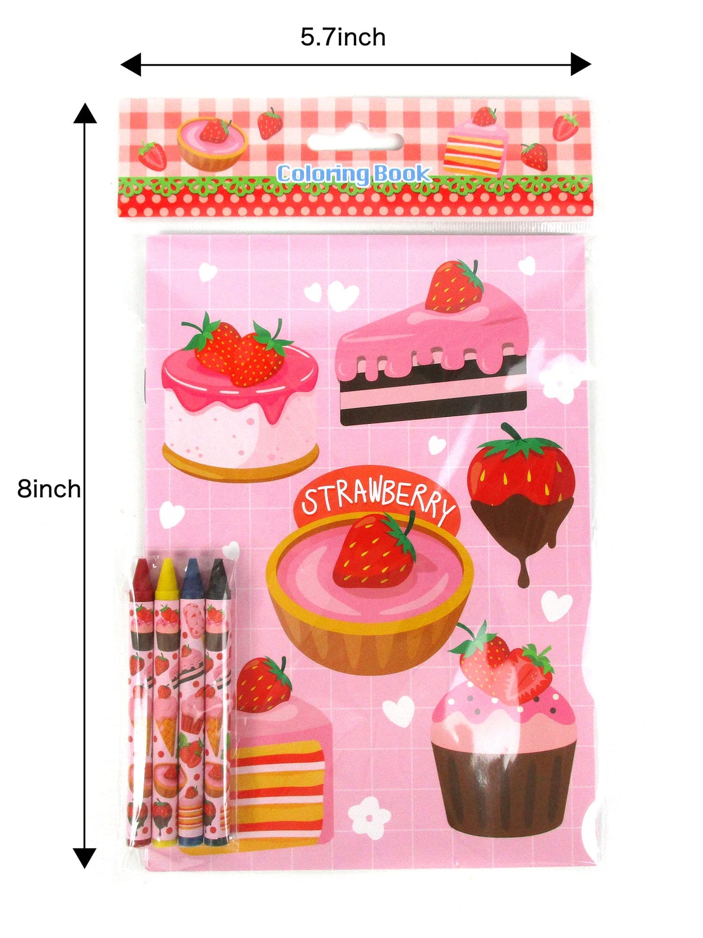 TINYMILLS Strawberry Coloring Book Set with 12 Coloring Books and 48 Crayons Strawberry Birthday Party Supplies Favor Bag Filler