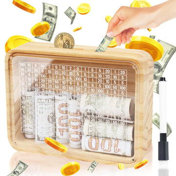 Money Saving Box Piggy Bank For Adults Kids, 2024 New Wooden Cash Vault Money Box With Counter, Reusable Money Saving Bank Coin
