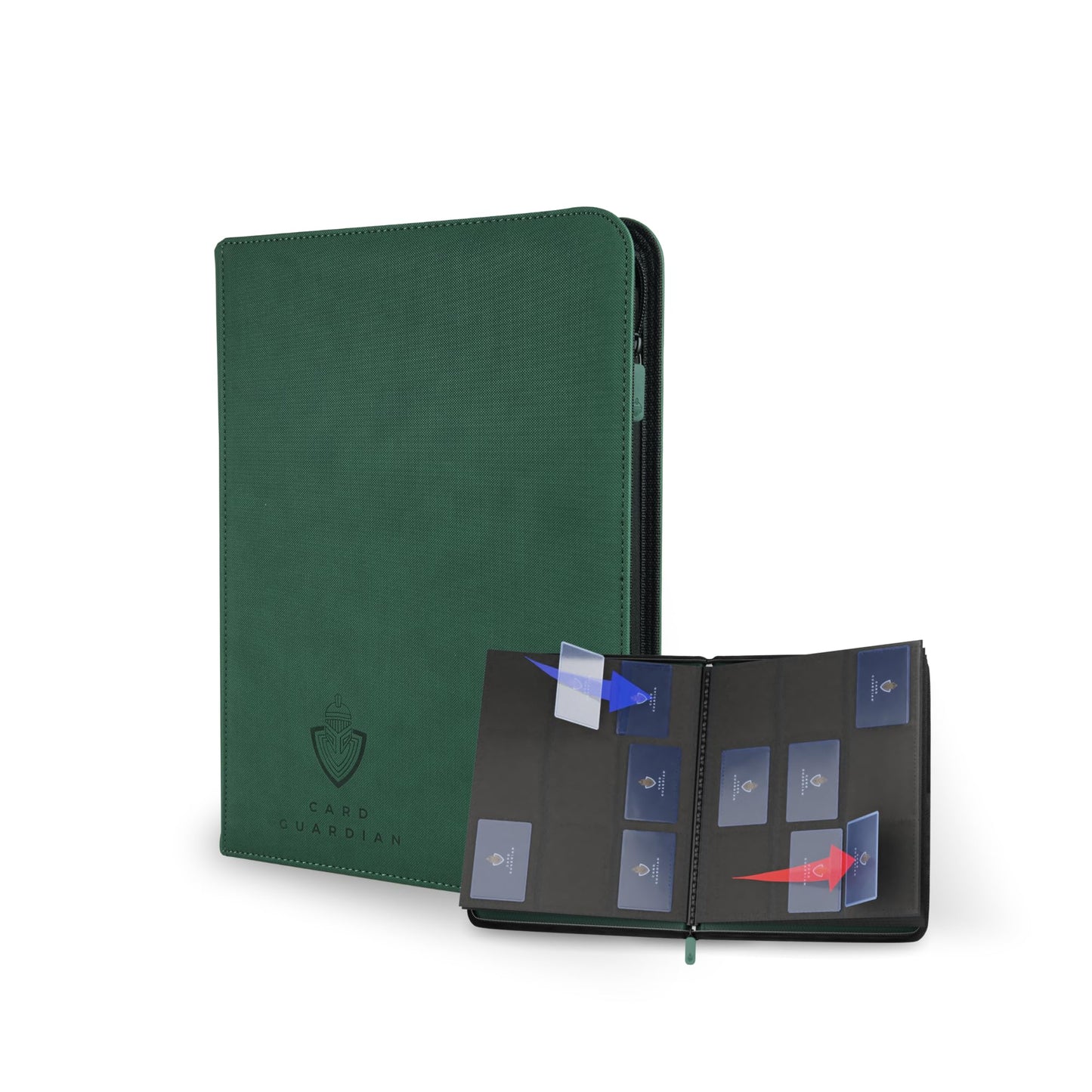 Card Guardian - 9 Pocket Premium Binder With Zipper For 360 Cards Trading Card Games Tcg (Green) Side Loaded Pockets Compatible