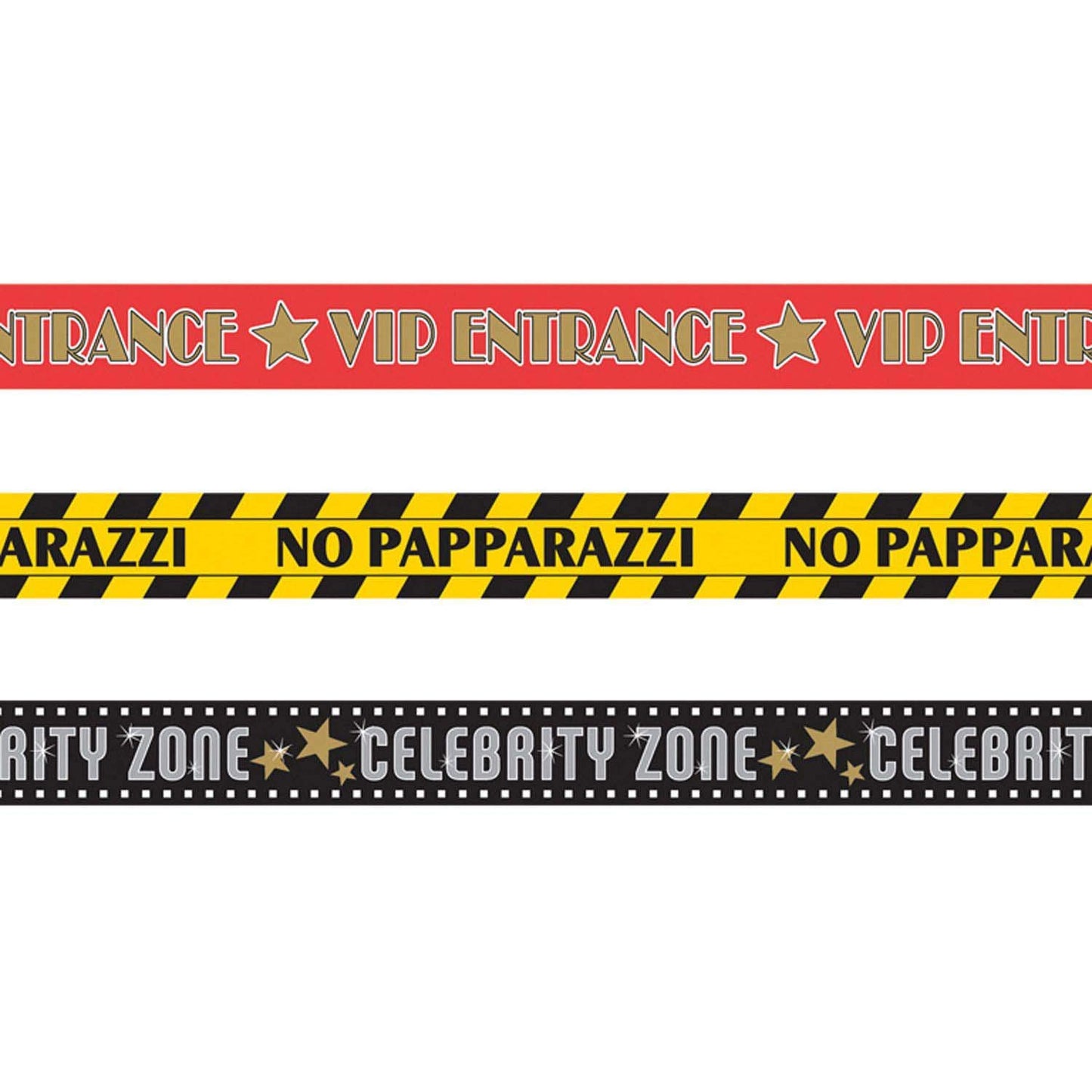 Amscan Hollywood Glossy Plastic Party Tape, 3 Designs, 30' - 3 Pcs