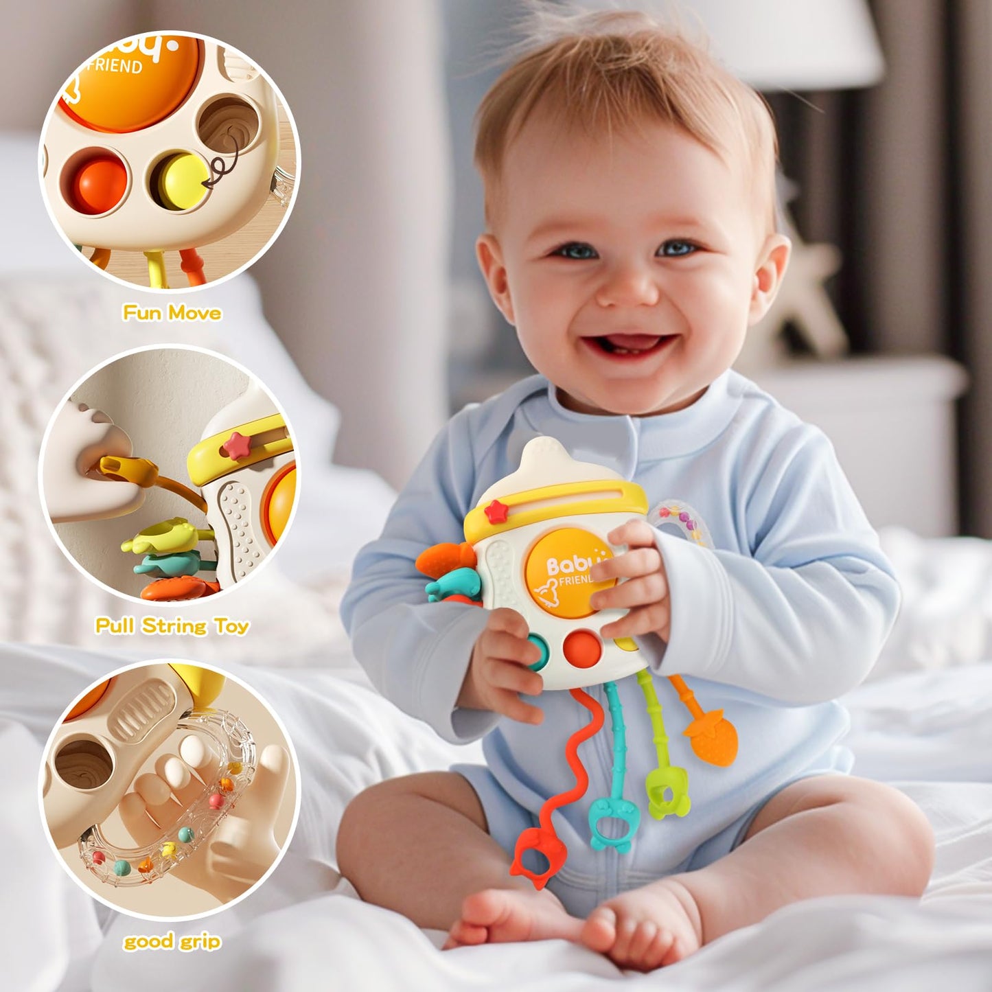 KADAYAYA Baby Toys Bundle 5 in 1 Montessori Sensory Toy for Baby 6 12 Months, Dinosaur Matching Eggs, Tissue Box Toy, Pull Strin