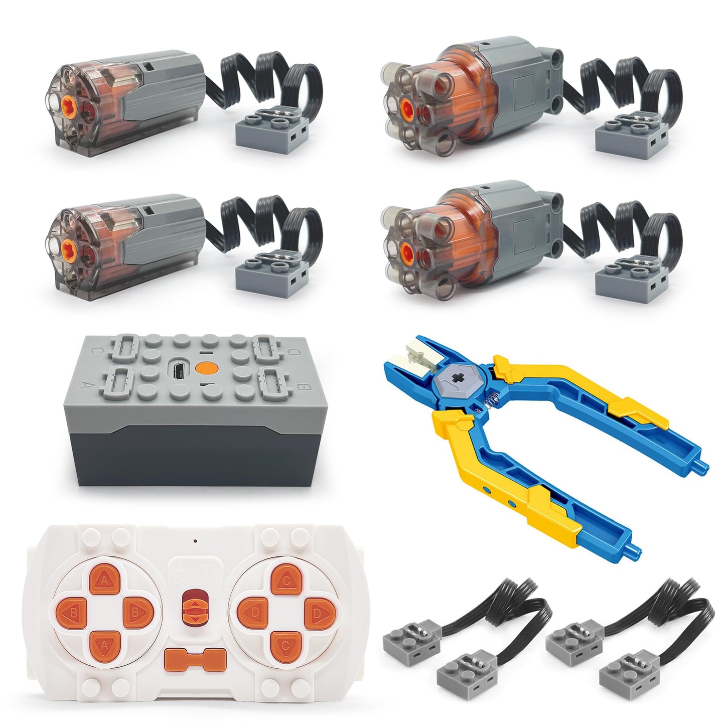 Qter Power Function Motor Kit, 4X Motor(2M+2L), Remote Control, Battery Box, Extension Wires, App Control, Building Blocks Acces