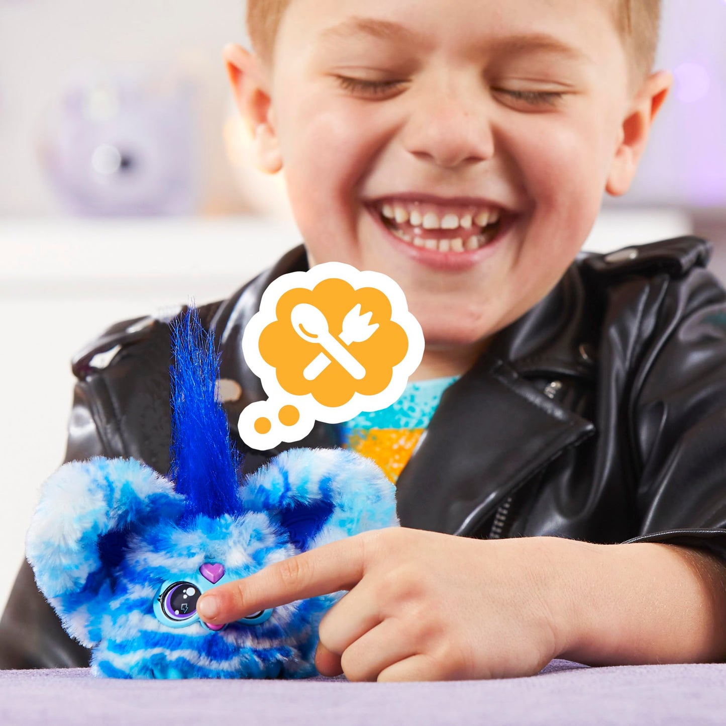 Furby Furblets Ooh-Koo Mini Friend, Rock Music, Speaks Only Furbish, Electronic Plush Toys For Girls & Boys, Interactive Pets, Blue & White, Christmas Stocking Stuffers, 6+