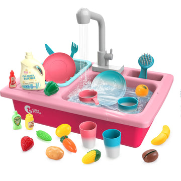 CUTE STONE Color Changing Play Kitchen Sink Toys, Children Electric Dishwasher Playing Toy with Running Water,Upgraded Real Fauc