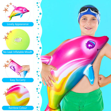 Dolphin Rainbow Inflatable Pool Toy 36 Inch Colorful Pink Poolside Aquatic Themed Decor Inflate Pool Beach Birthday Party Decoration (2)