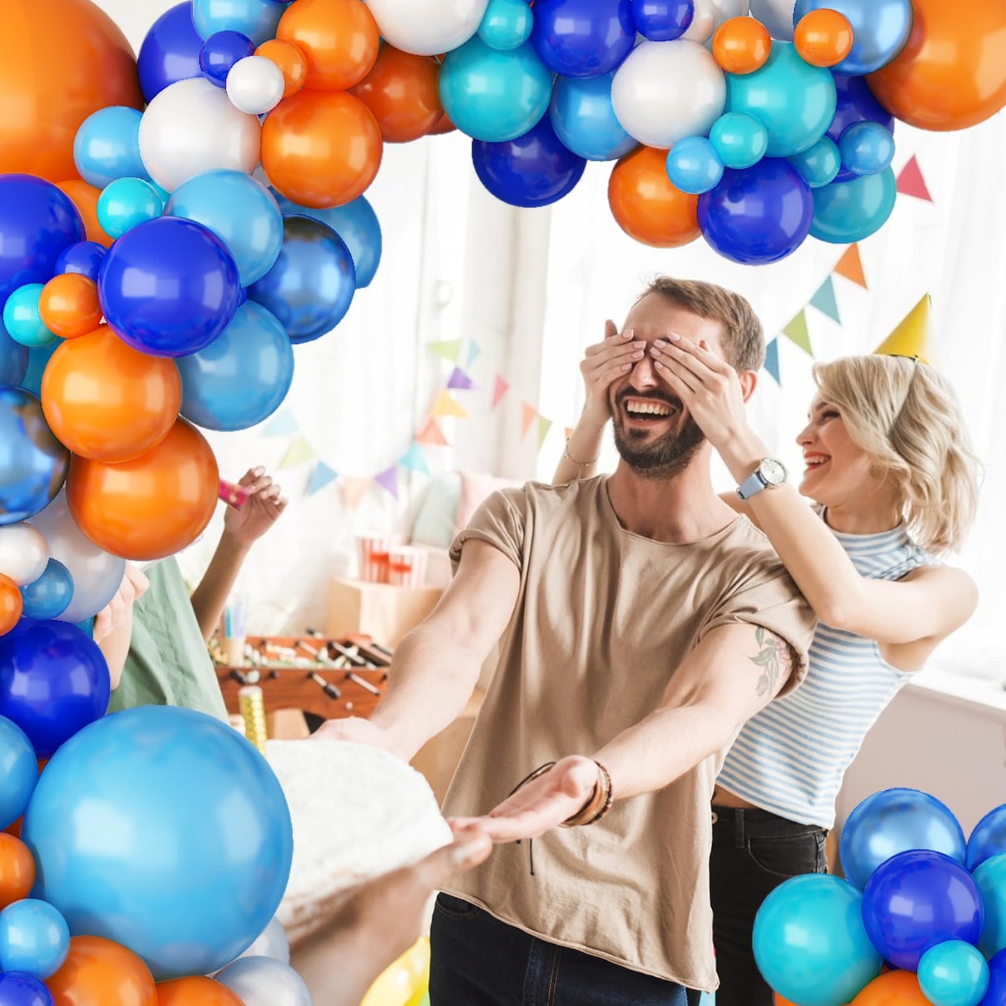 Blue And Orange Balloon Garland Arch Kit, Klein Navy Light Blue Teal Orange White Metallic Under The Sea Balloon Arch Kit For Bo