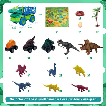 MindPal 19 in 1 Dinosaur Toys for Kids 3-5 5-7, Dinosaur Truck Set for Toddlers with 3 Pull Back Cars, 8 Dino Figures, Christmas
