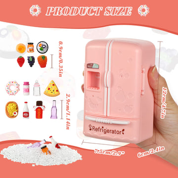 17 Pieces Dollhouse Refrigerator Mini Fridge Toy With Mini Food Set Dollhouse Kitchen Furniture Food Toys Miniatures Kitchen Decorations Bottles Fruit Dessert For Children Kids Girls (Lovely Style)
