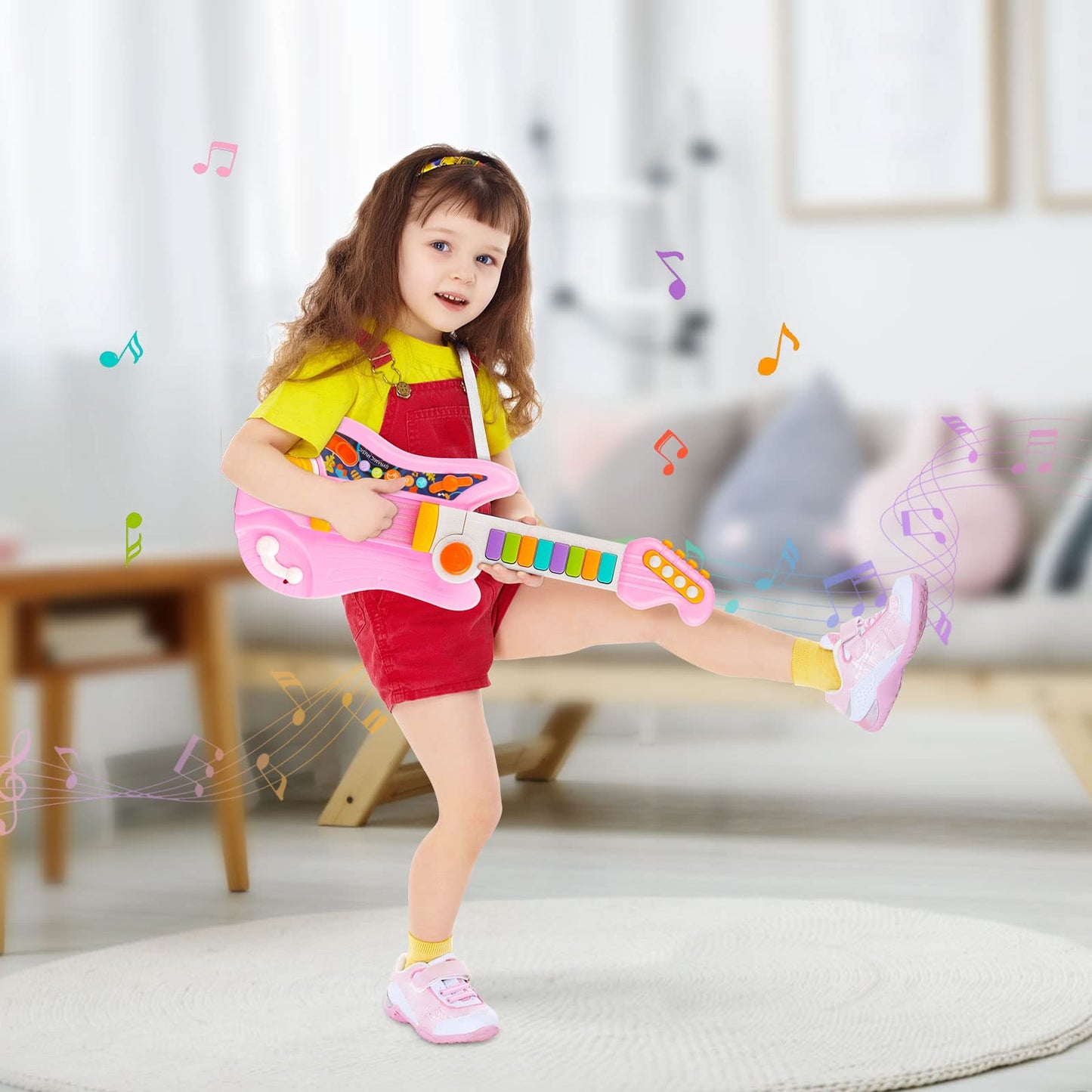 Kids Guitar, Perkidern Kids Electric Guitar Toy Toddler Guitar With Piano Mode Baby Guitar Children Guitar With Strap And Lights