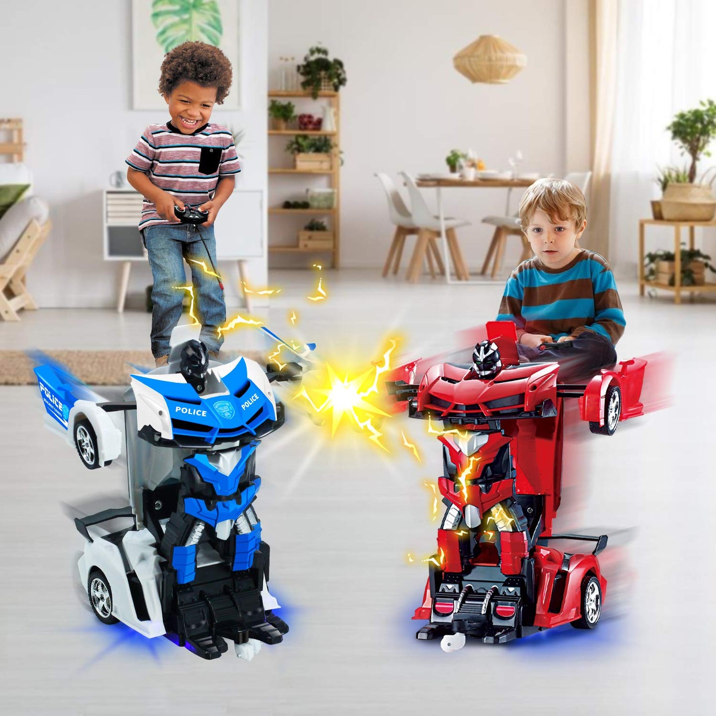 AMENON Remote Control Transform Car Robot Boys Toys with Lights RC Car 2.4Ghz 1:18 Rechargeable 360   Rotating Race Car Christma