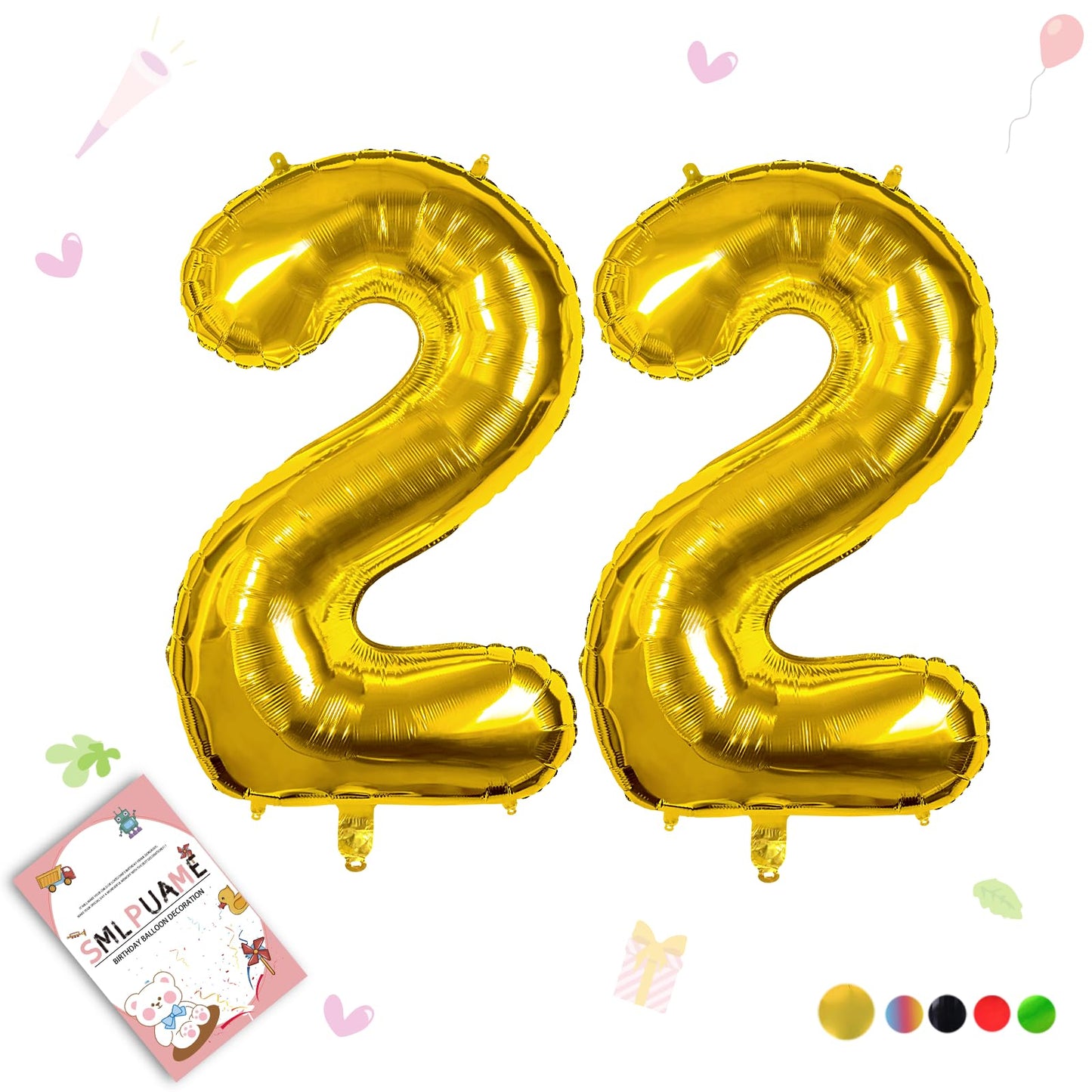 Smlpuame 40 Inch Number Balloon 0-9 Gold Large Number 22 Balloons,Digital Balloons For Birthday Party Celebration Decorations Su