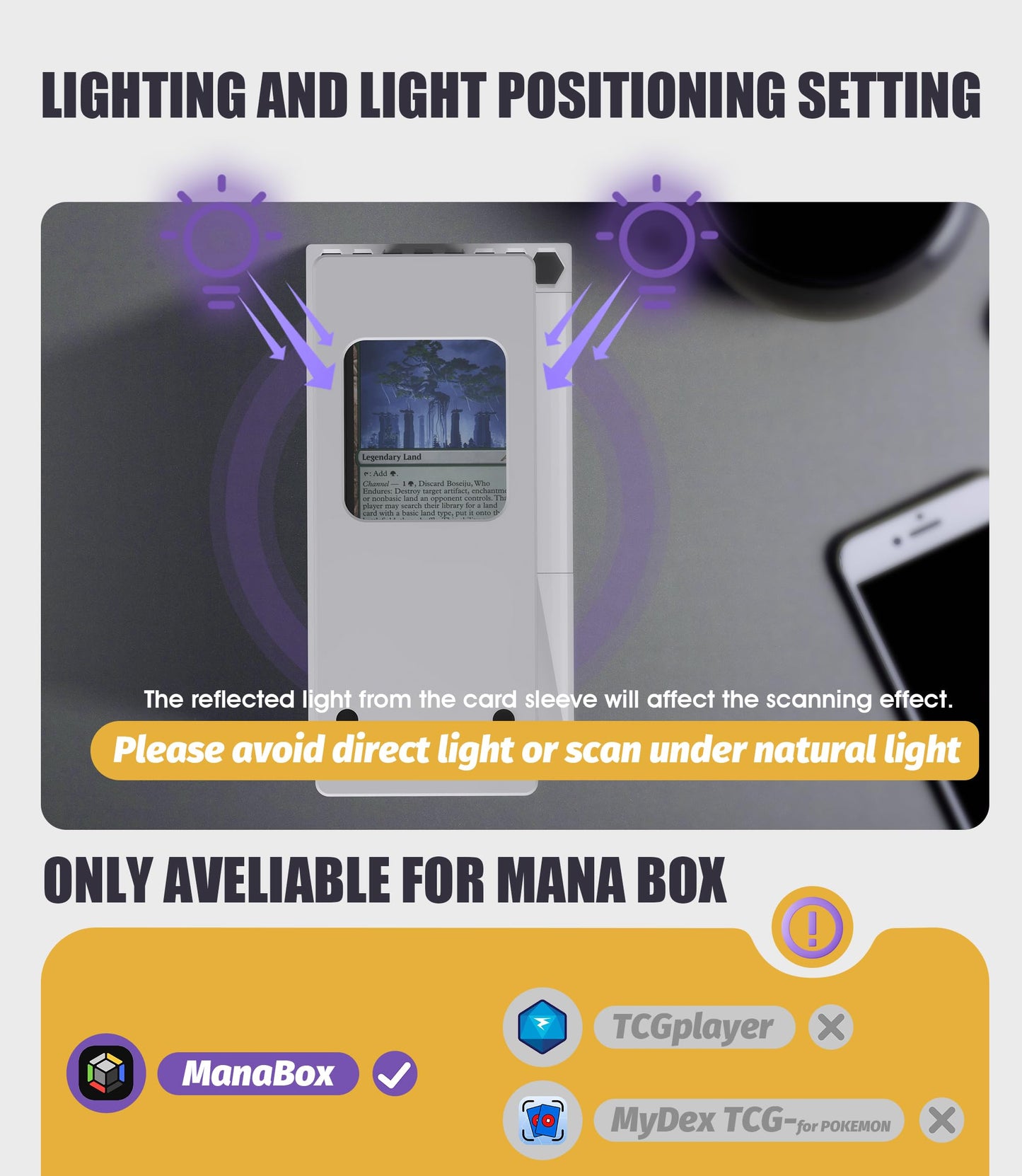 GIBOPOB Scanstand for Trading Cards - MTG Card Scanner, Phone Holder, White, Model EAO20001_X1