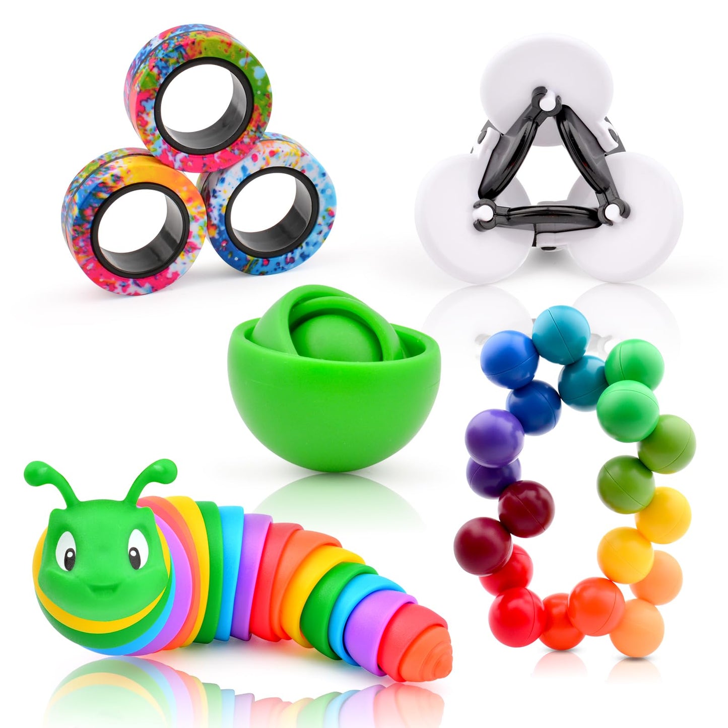 Fidget Toys Adults Pack, Sensory Toys Set for Kids, Fidget Spinner Slug Magnetic Rings, Cool Gadget Gift for Girls Boys Teens AD
