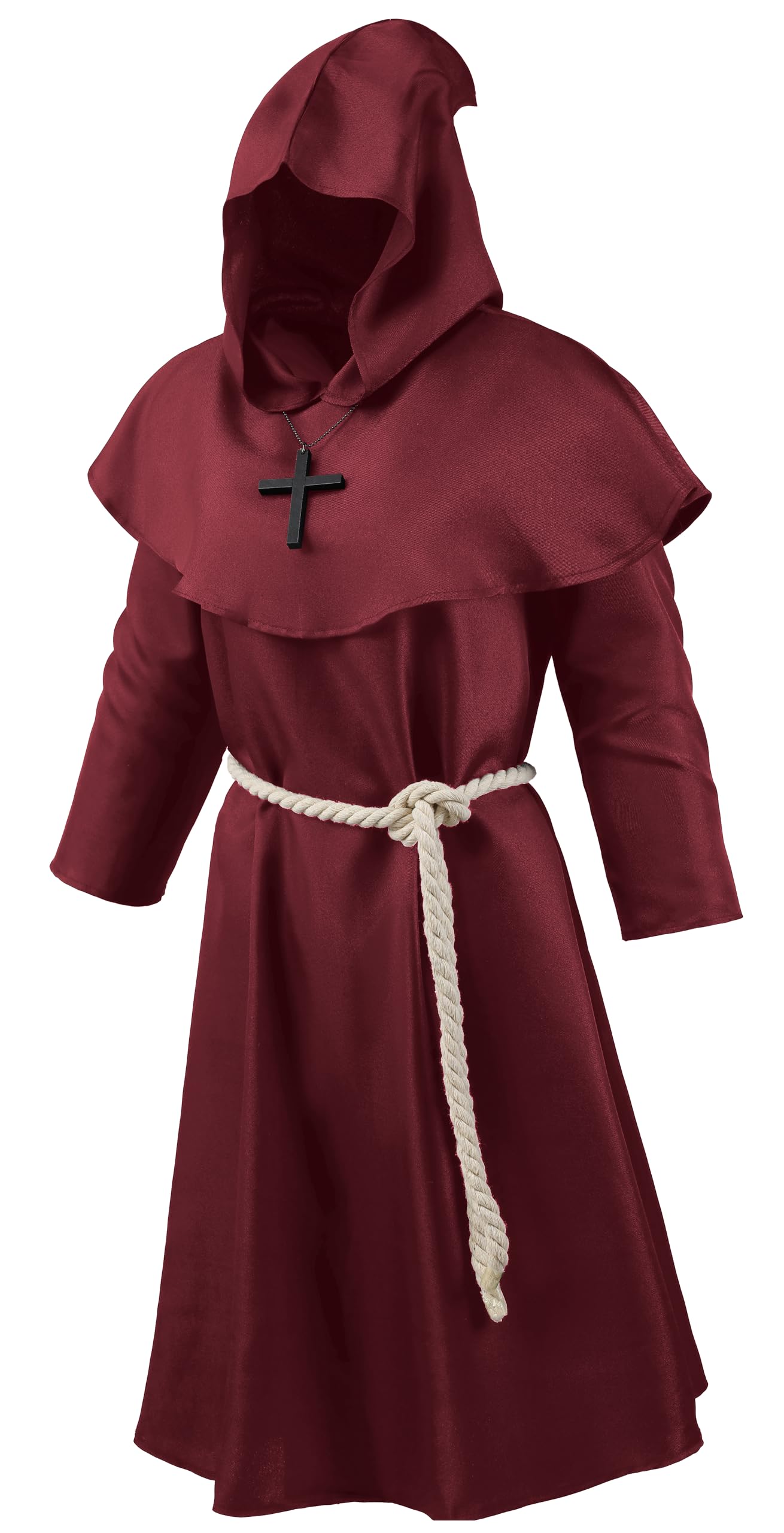 Knelor Medieval Monk Hooded Robe Priest Friar Robe Halloween Cosplay Costume Cloak For Boys And Girls
