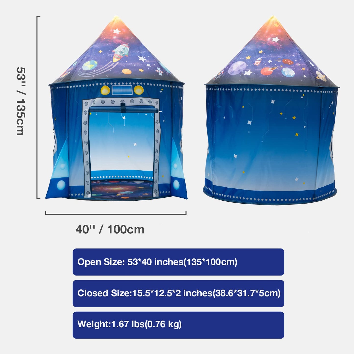 WillingHeart Rocket Ship Play Tent - Foldable Indoor/Outdoor 53”H x 40” - Kids Astronaut Space-Themed Toy for Boys & Girls