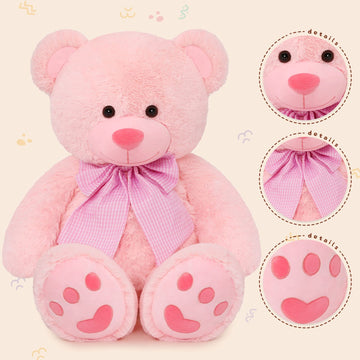 Morismos 39 Inches Pink Giant Teddy Bear Plush Toy,Big Bow Bear Stuffed Animal Plush, Soft Bear Plush Gifts For Kids,Girlfriend