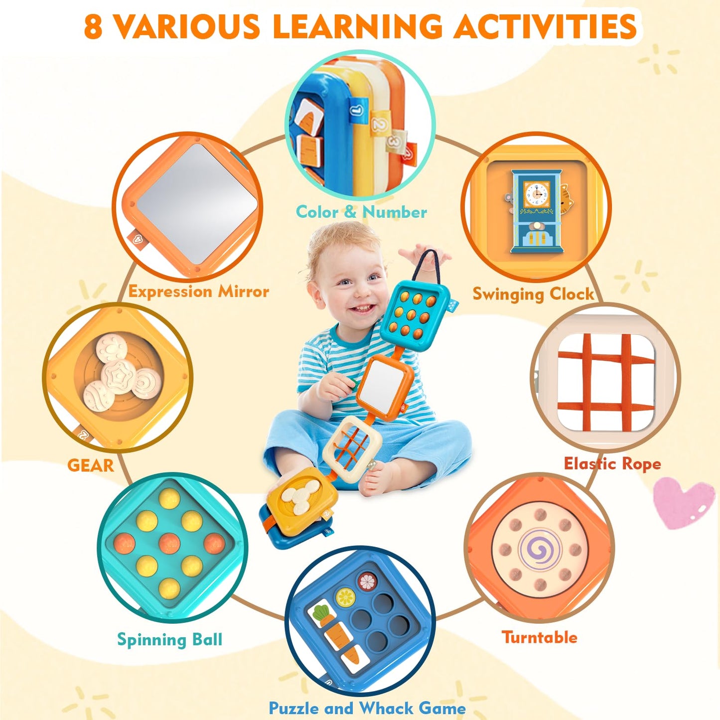 weirtoya Busy Board for 1 Year Old - Multicolor Montessori Travel Toy, Small Plastic Activity Cube for Toddlers, Model DDL-002