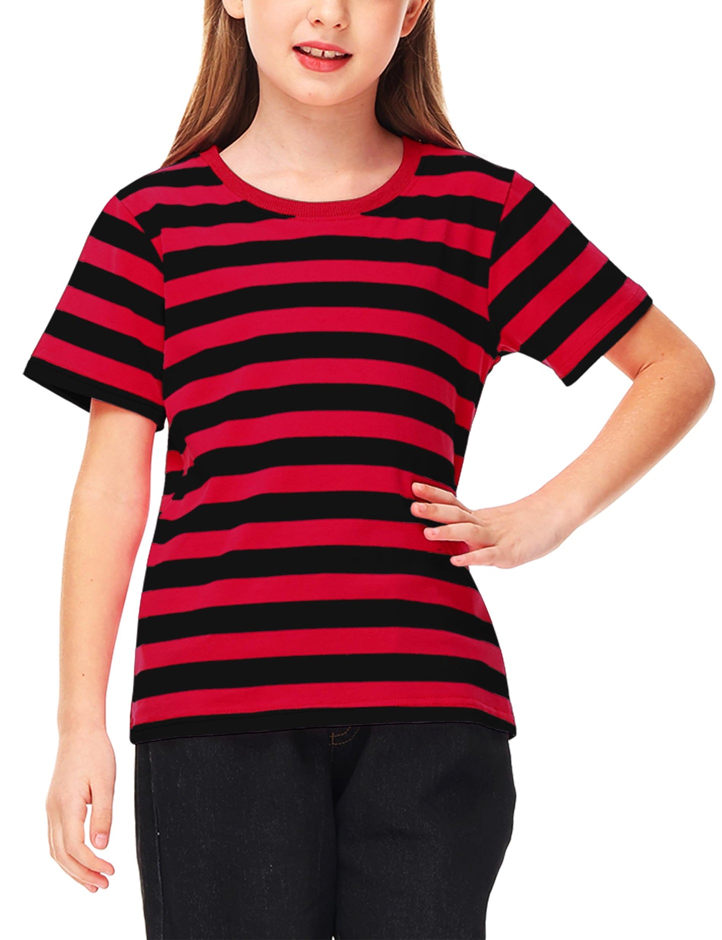 Halloween Black Red Striped Linus Costume Shirt Kids Freddy Krueger Short Sleeve Summer Casual Tee 11-12 Years
