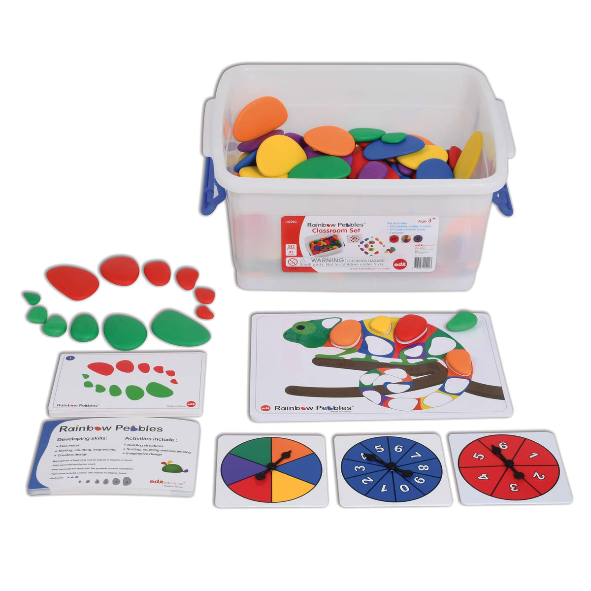 edx education Rainbow Pebbles Classroom Set  Sorting and Stacking Stones  Mega Set Includes 252 Pebbles + Activity Cards + Spi
