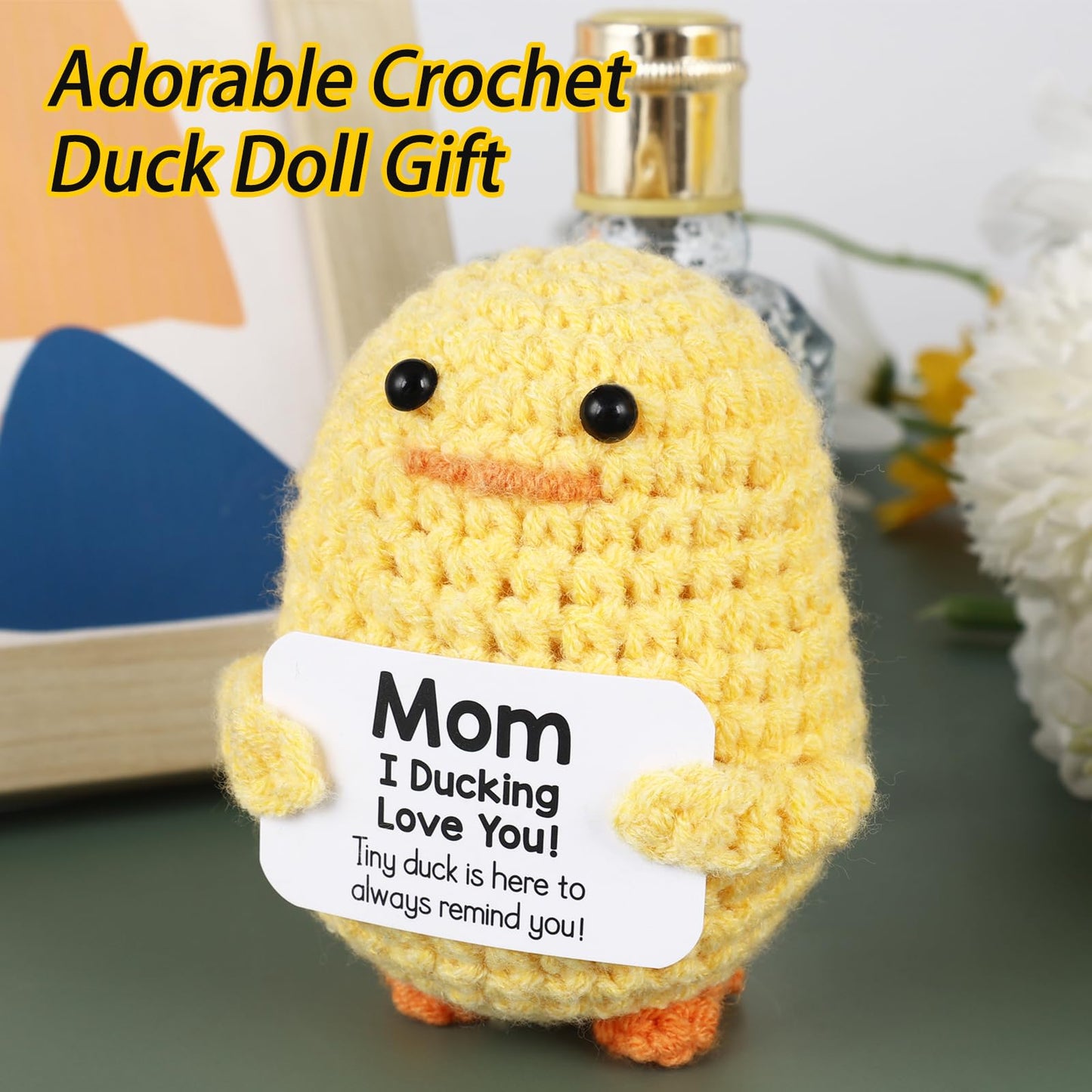 Zlsptk Positive Crochet Animals Duck Emotional Support Plush Funny Gift For Women Friends Mom Birthday Emotional Support Doll Kn