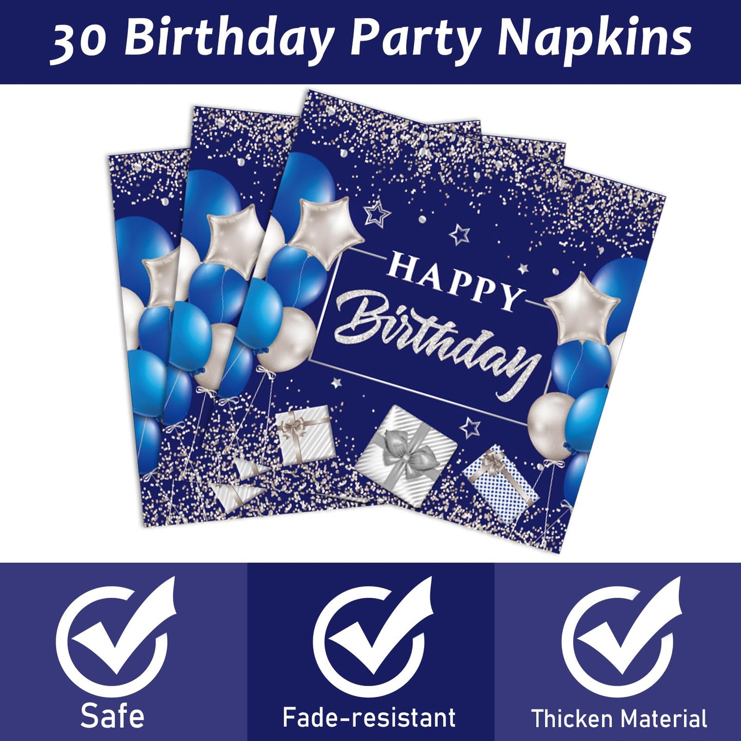 96 Pcs 30Th Birthday Party Supplies Navy Blue And Silver Birthday Plates 30Th Birthday Paper Tableware Happy Birthday Party Plat