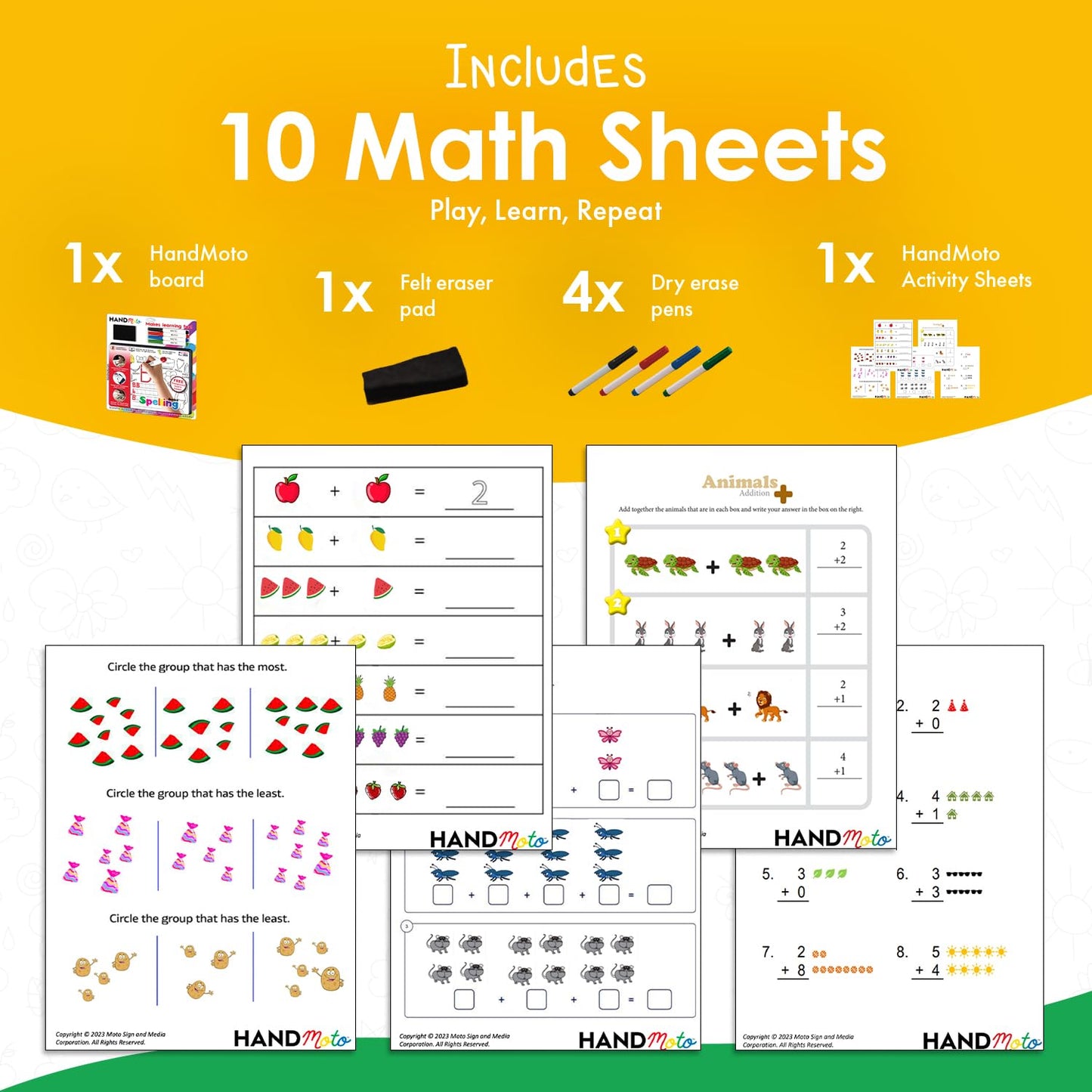 Fun Math Learning Activities For Toddlers - 10 Reusable Sheets With Dry Board, 4 Markers & 1Eraser - Perfect For Tracing, Counti