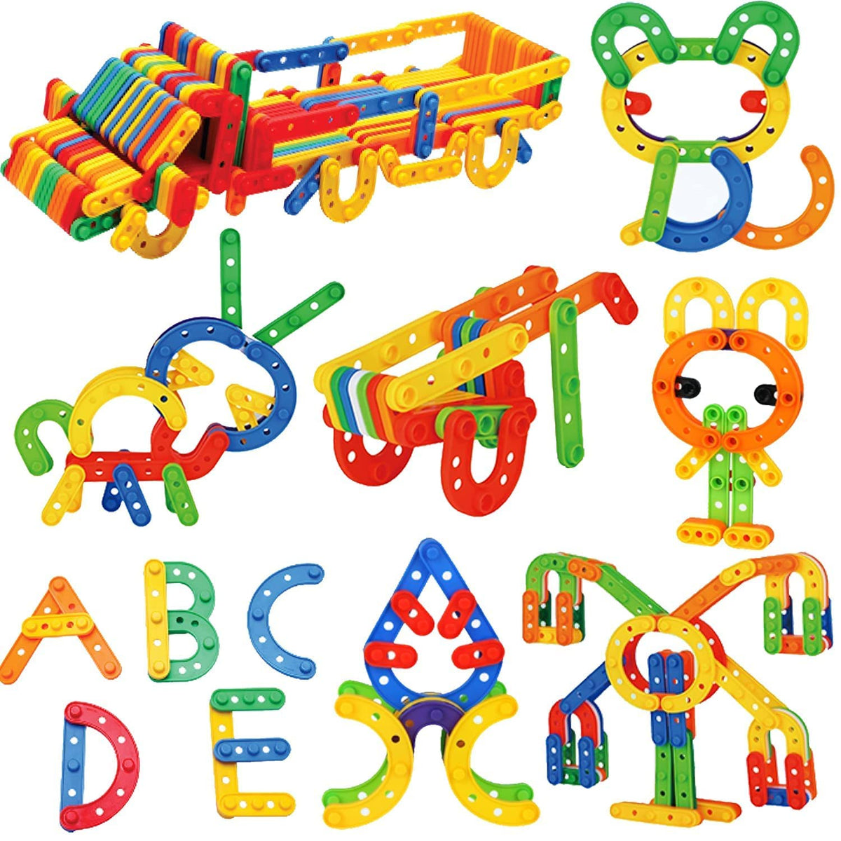 PULSBERY Plastic UC Smart Patchwork Building Blocks  120Pcs, Multicolor Bulk Plastic Educational Stacking Counting Interlocking