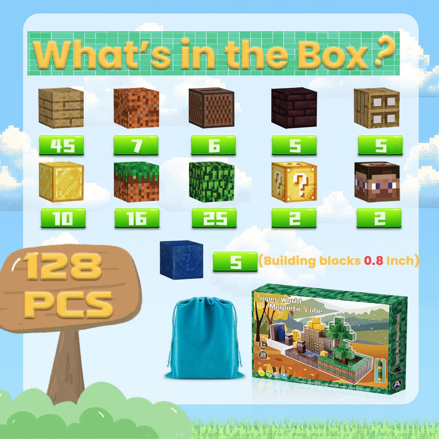 Jollynamy Magnetic Blocks For Kids - 128Pcs Building Toys For Toddler, Building Magnet Cube Toy For Boys Girls, Stem Sensory Edu