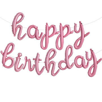 Toniful Light Pink Happy Birthday Balloons Banner,Cursive Happy Birthday Balloons Light Pink Birthday Decorations Light Pink Myl